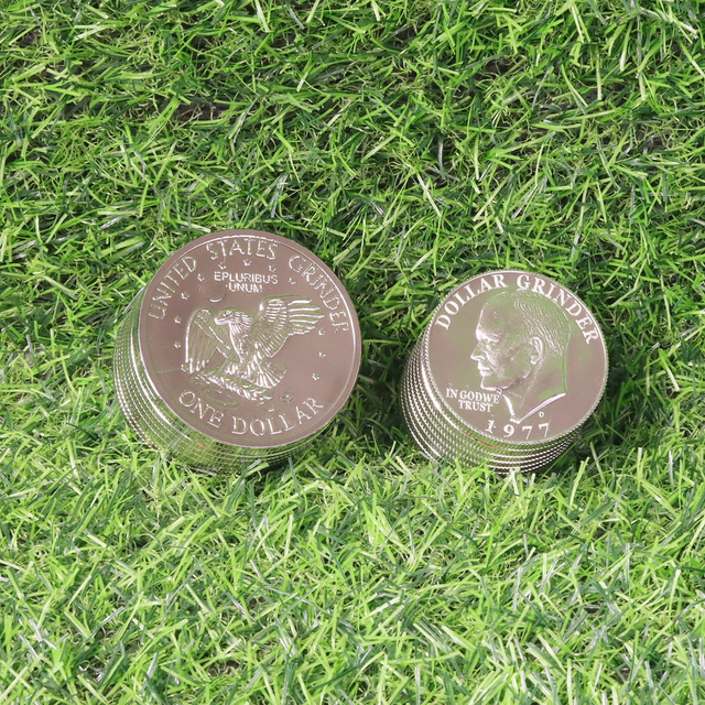 3-Layer Zinc Alloy Dollar Herb Grinder (Small & Large Sizes) 3-Layer Zinc Alloy Dollar Herb Grinder 3-Tier Zinc Alloy Herb Grinder with Dollar Design Small & Large Coin Shaped Weed Grinder