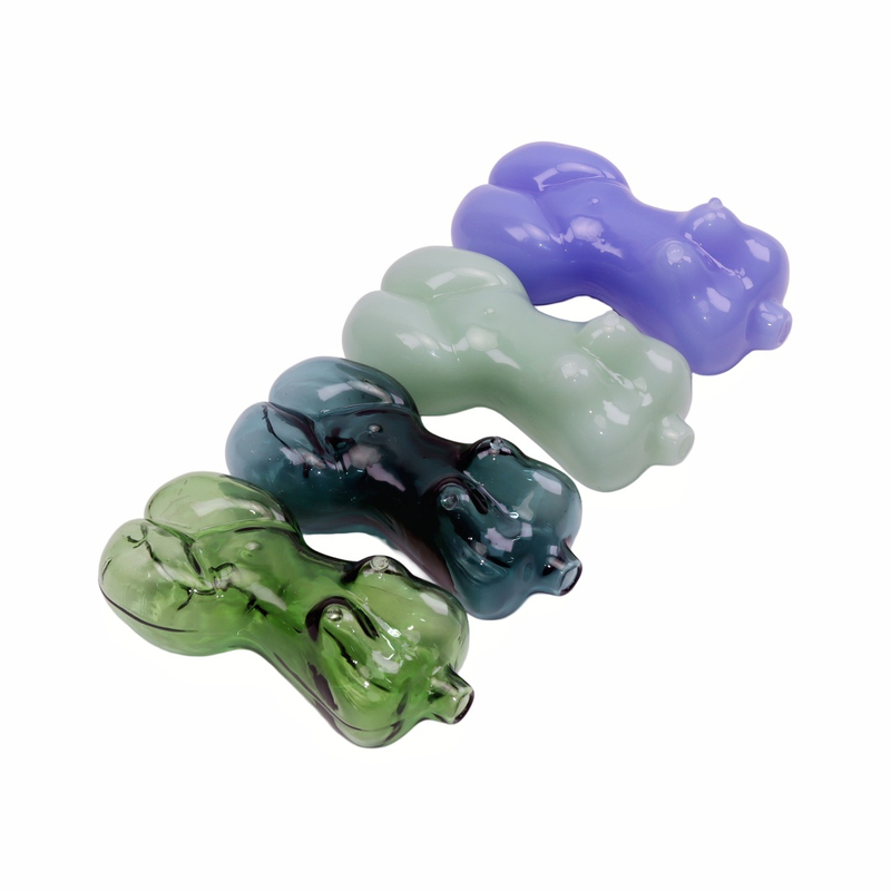 1 Pack of 3 Piece Sexy Body Hand-made Funny Glass Spoon Pipes with Brush Cleaner Storage Container Jar