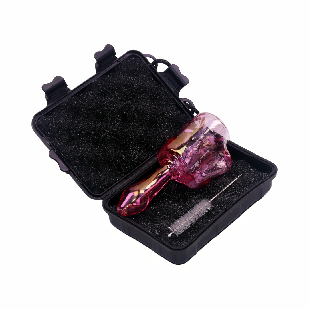 1 Pack of 4 Piece Glass Hand Pipe Set Skull Tobacco Pipe Iridescent Smoking Kit Portable Pipe Set with Case Cookie Grinder Complete Tobacco Accessory Set Glow Pipe