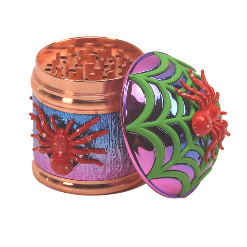 4 Parts Colorful Side Spider Ornaments Spider Web Shaped Herb Grinder; Cobweb Smoking Herb Handmuller
