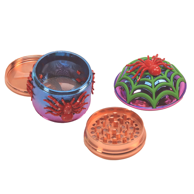 4 Parts Colorful Side Spider Ornaments Spider Web Shaped Herb Grinder; Cobweb Smoking Herb Handmuller