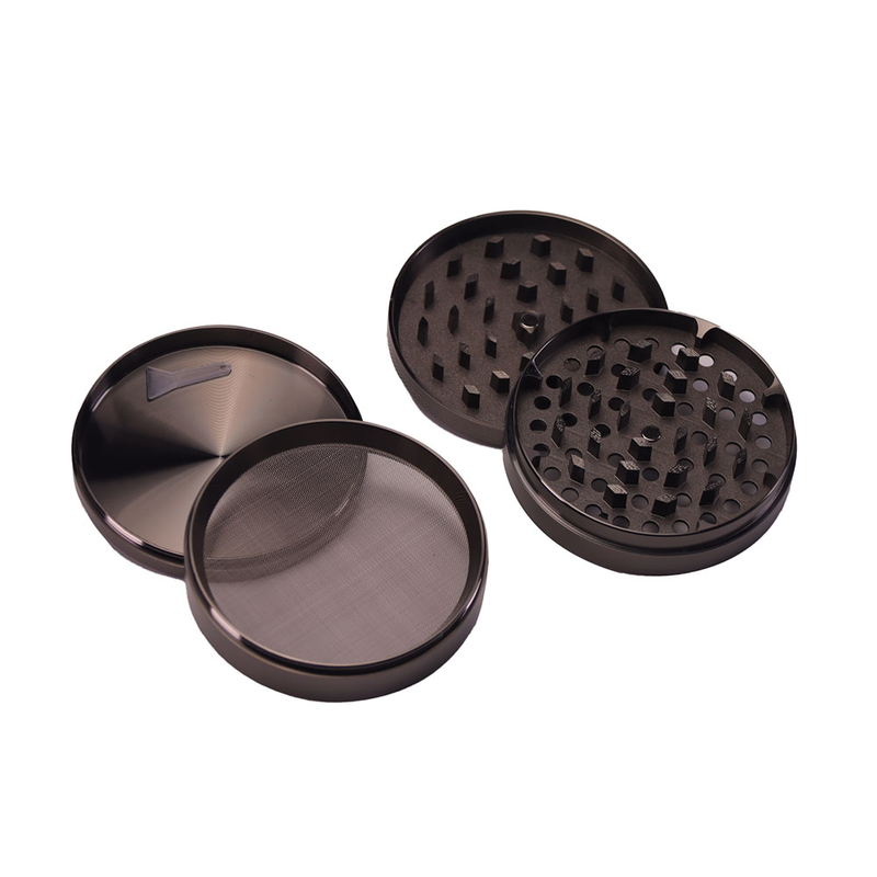 4 Parts 2.5 Inches Clear Top See Through Chamber Herb Grinder With Action Switch Dispenser Zinc Alloy Weed Grinder with Separator And Transparent Lid