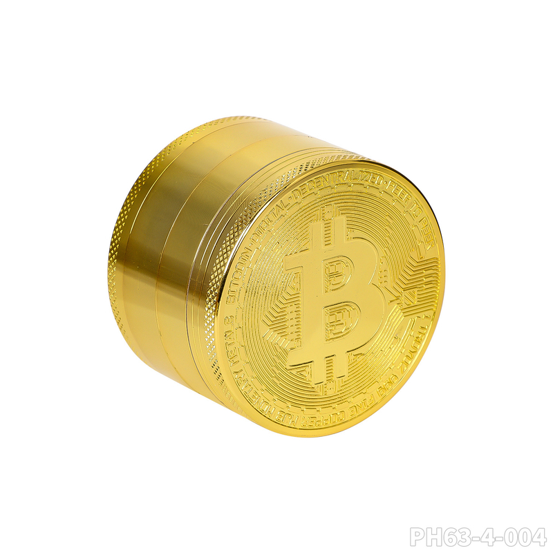 Wholesale BTC Coin Pattern Metal Tobacco Grinder customized 4-Layer Gold Zinc Alloy Metal