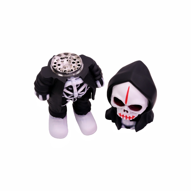 3-Color Skeleton-in-Hoodie Metal Grinder with Removable Mesh Screen Skeleton Weed Grinder Skull Shaped Herb Grinder Spice Mill