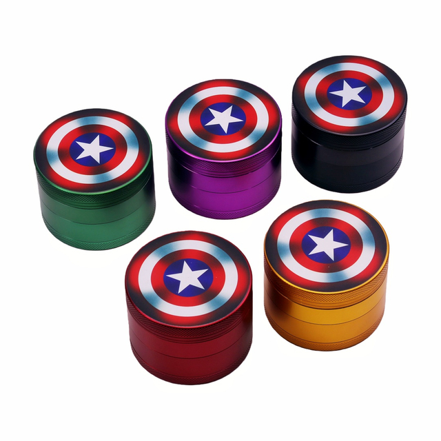 4 Layer Aluminum Alloy Spice Grinder with Kief Catcher for Marvel Fans Captain America UV Print Herb Grinder UV Printed Captain America Shield Grinder for Weed