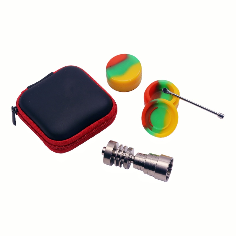 5 Pack Universal Titanium Nail Kit for Smoking Wax Dabber Tool Gr2 Universal Nail 4 in 1 Titanium Nail 14 19 Female Male Ti Alloy Nail Dabber Tool Kit Silicone 10ml Jar Kit