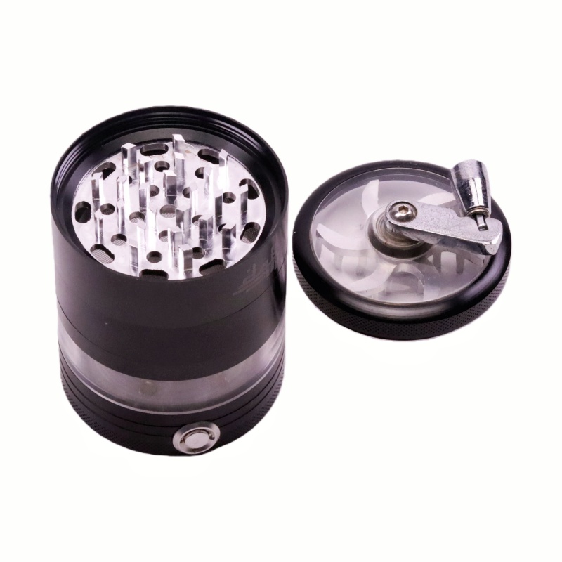 5 Parts 2.2" Clear Top Aluminum Crank Handle Herb Grinder With Multi-Mode Changing Led Tobacco Grinder USD Rechargeable Herb Grinder