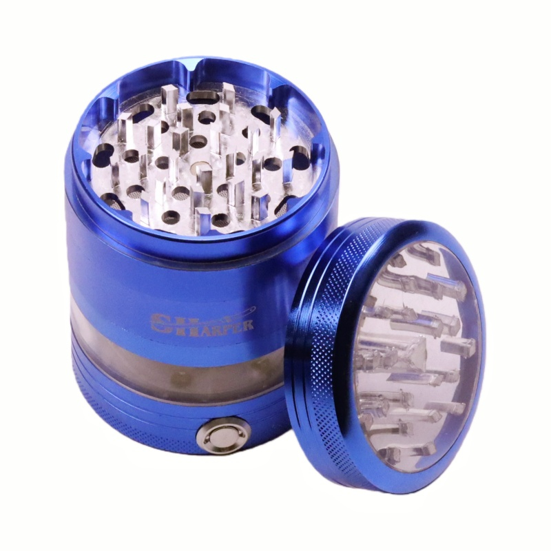 Led Weed Grinder Clear Cut 4 Piece Diamond-Sharp Teeth Aluminum Alloy Portable Easy-Clean Design Herb Grinder Spice Mill with Transparent Storage Chamber for Weed