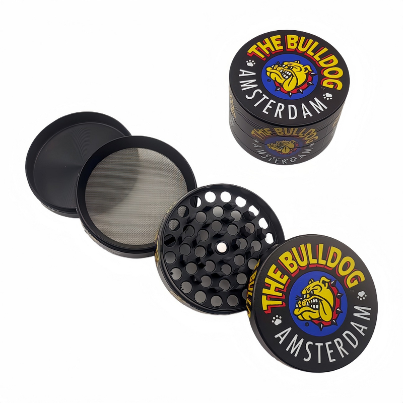Black 4 Parts UV Printing The Bull Dog Amsterdam Zinc Herb Grinders