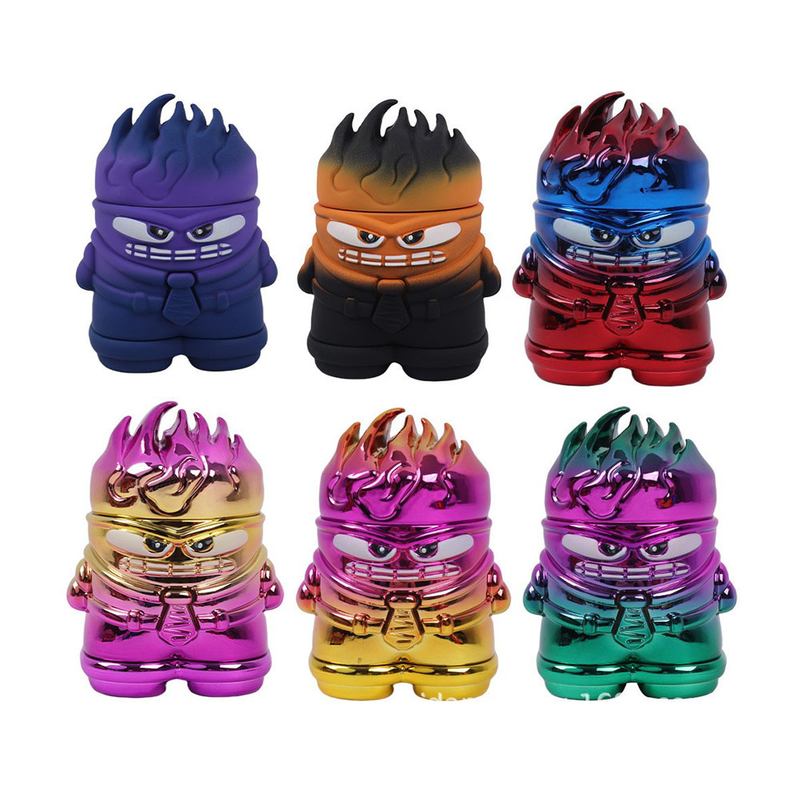 Best Selller 4 Parts Colorful Cartoon Anger Shaped Herb Grinder With Drawer;Inside Out Character Shaped Weed Grinder