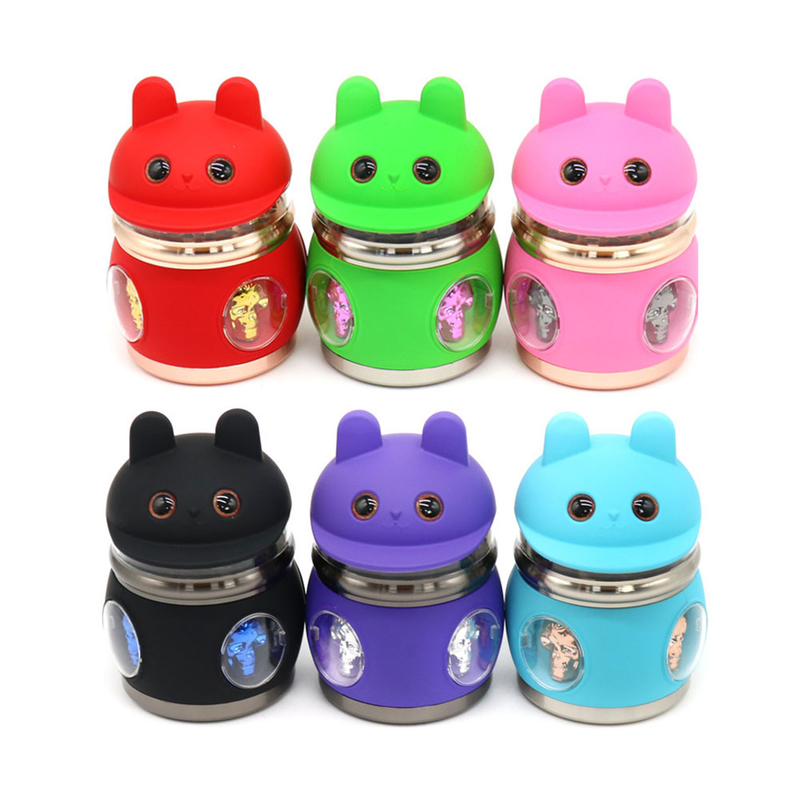 4 Parts Multi Colour Skull Rabbit Head Visual Teeth Herb Grinder With Chamber ; Skull Design Herb Grinder