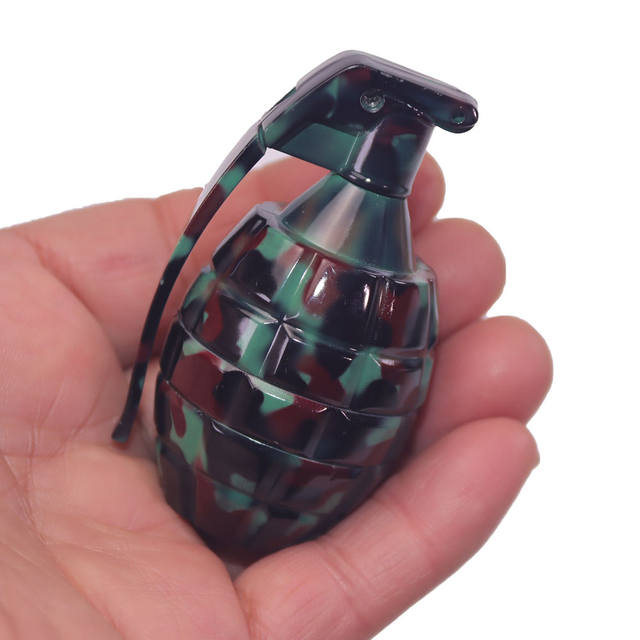 Camouflage Movable Handle Grenade Shaped Small Size 3 Layers Metal Zinc Herb Grinder