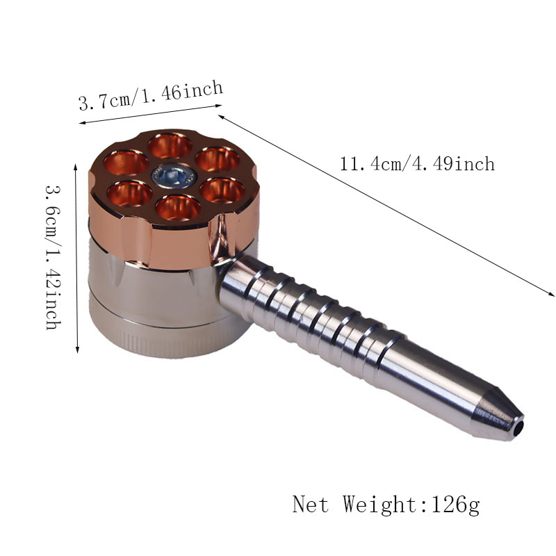 Six Shooter Metal Pipe With Herb Grinder