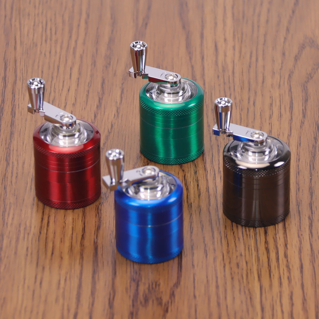 4 Color Available 1.6 Inches 4 Parts Crank Handle Zinc Herb Grinder Clear Top Big Chamber Herb Grinder