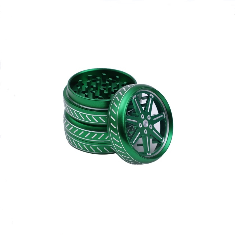 4 Parts Clear Top Tyre Shaped Aluminum Alloy Weed Grinders With Diamon Cut