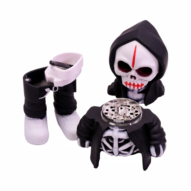 3-Color Skeleton-in-Hoodie Metal Grinder with Removable Mesh Screen Skeleton Weed Grinder Skull Shaped Herb Grinder Spice Mill
