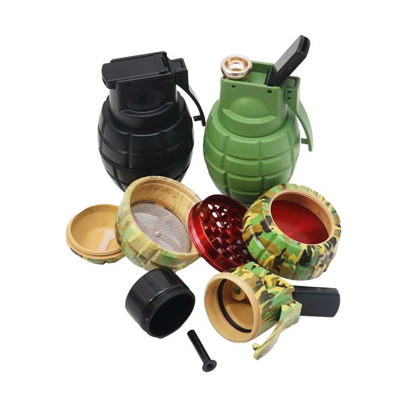 2 in1 Multi Function Grenade Shaped Metal Herb Grinder With Tobacco Pipe