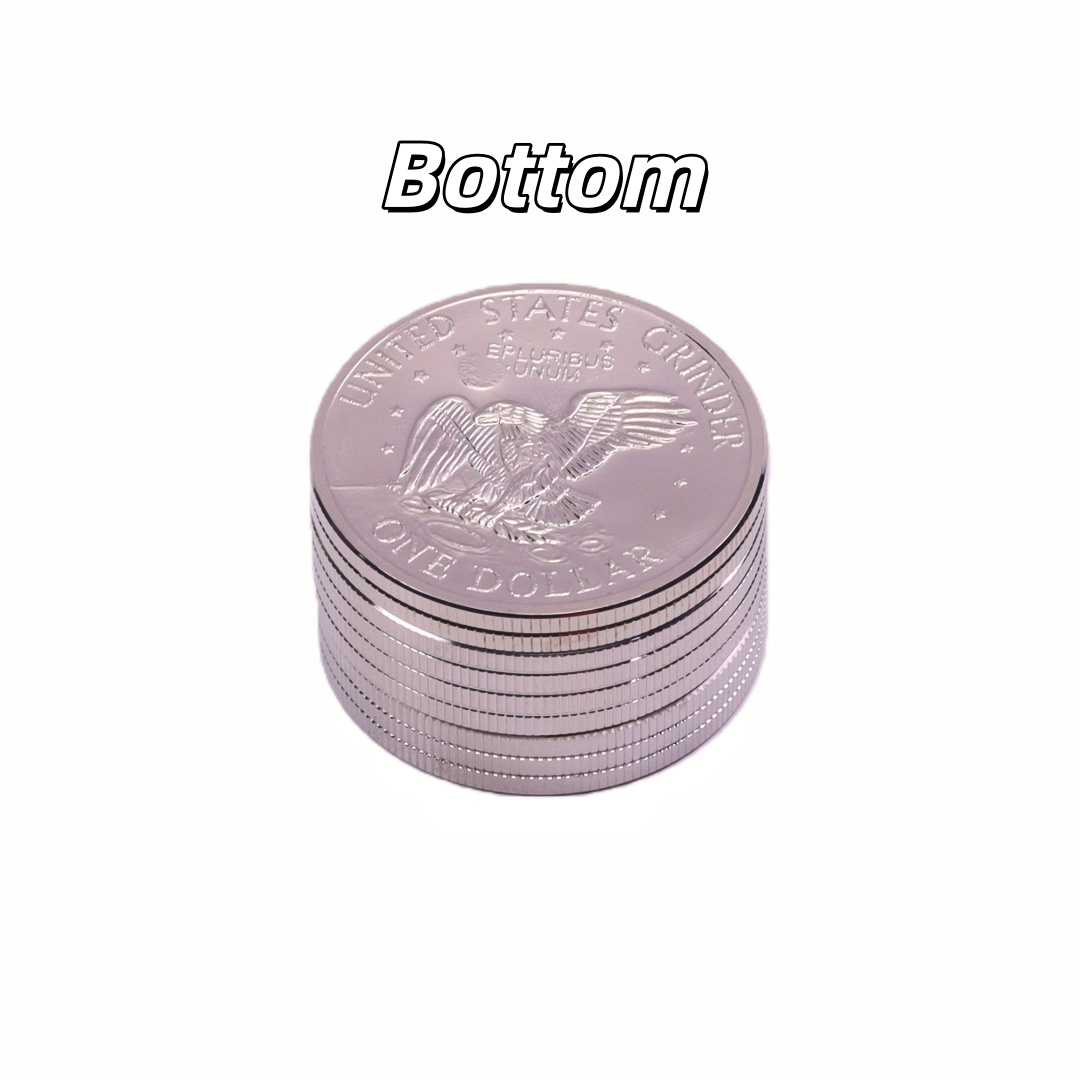 3-Layer Zinc Alloy Dollar Herb Grinder (Small & Large Sizes) 3-Layer Zinc Alloy Dollar Herb Grinder 3-Tier Zinc Alloy Herb Grinder with Dollar Design Small & Large Coin Shaped Weed Grinder