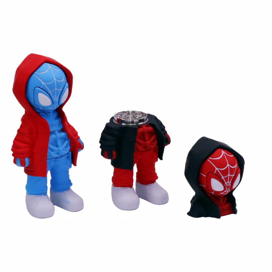4 Parts Colorful Hooded Zip-up Spider-Man-shaped Herb Grinder Humanoid Hoodie Herb Mill Spider-Man Hoodie Grinder for Herbs Cartoon Hero Herb Crusher for Weed