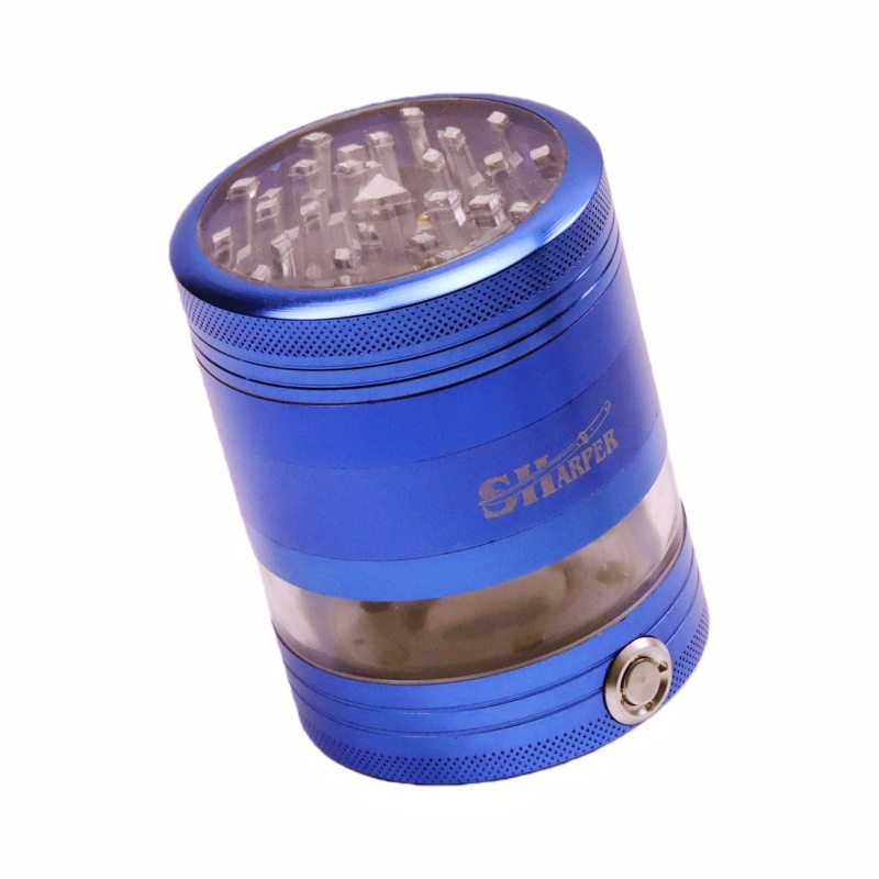 Led Weed Grinder Clear Cut 4 Piece Diamond-Sharp Teeth Aluminum Alloy Portable Easy-Clean Design Herb Grinder Spice Mill with Transparent Storage Chamber for Weed
