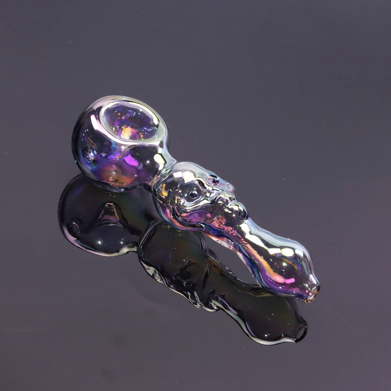 1 Pack of 4 Piece Glass Hand Pipe Set Skull Tobacco Pipe Iridescent Smoking Kit Portable Pipe Set with Case Cookie Grinder Complete Tobacco Accessory Set Glow Pipe