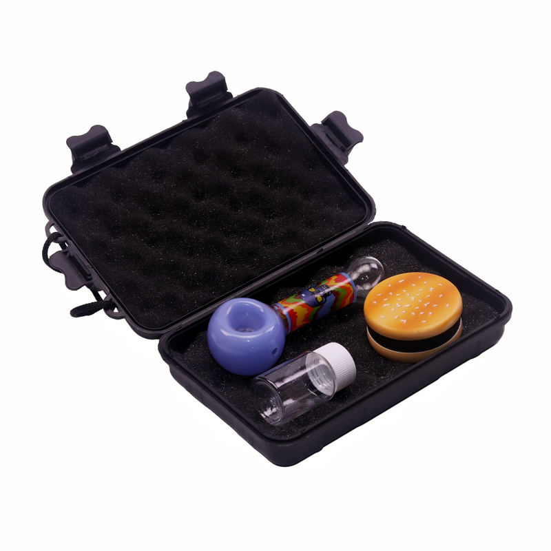 1 Pack of 4 Piece Portable Travel Smoking Glass Pipe Set Includes Glass Pipe Cookie Grinder Storage Container for Smoking Cookier Grinder Storage