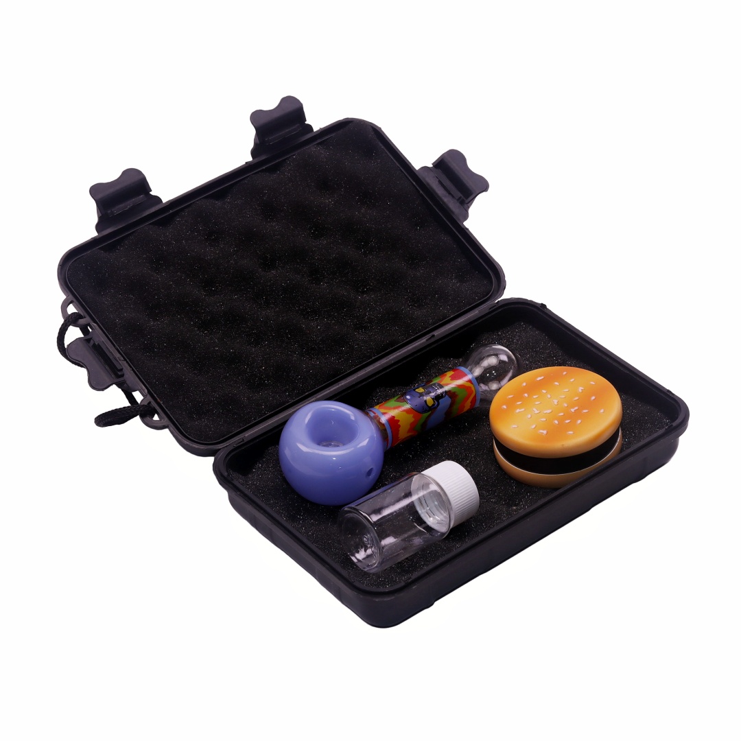 1 Pack of 4 Piece Portable Travel Smoking Glass Pipe Set Includes Glass Pipe Cookie Grinder Storage Container for Smoking Cookier Grinder Storage