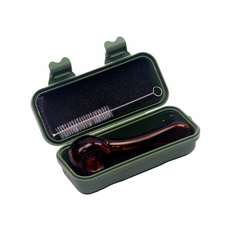 1 Pack of 3 Piece Portable Preminum Classic Smoking Glass Pipe Set Includes Glass Pipe Cleaner Storage Container Hard Case for Travel