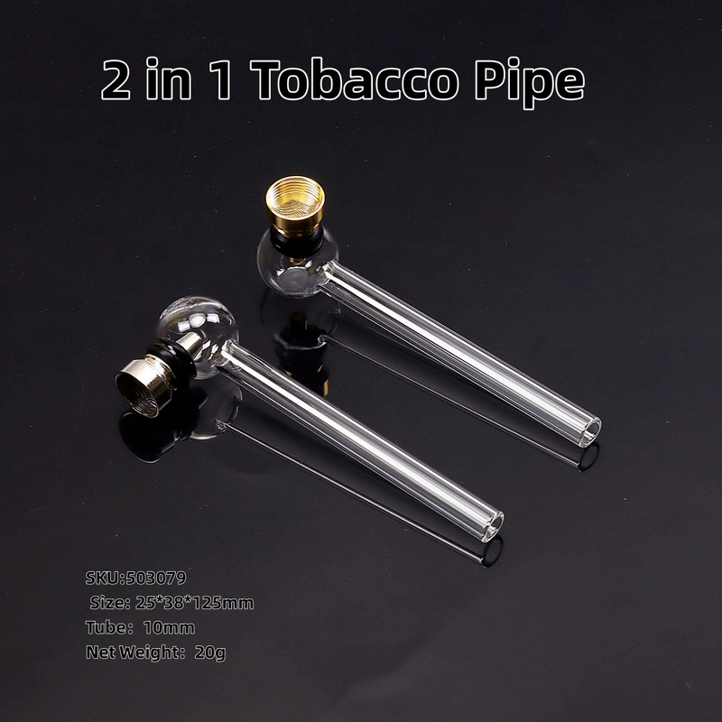 6PCS Double Use Smoking Pipe Set - Metal Pipe Bowl & Glass Stem For Dry or For Oil