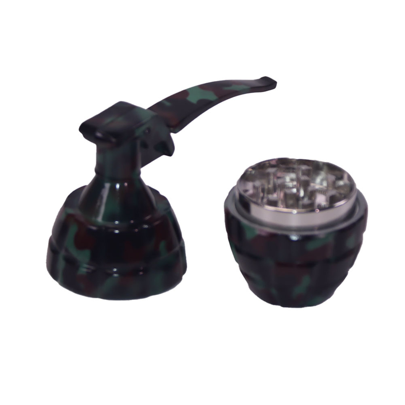 Camouflage Movable Handle Grenade Shaped Small Size 3 Layers Metal Zinc Herb Grinder