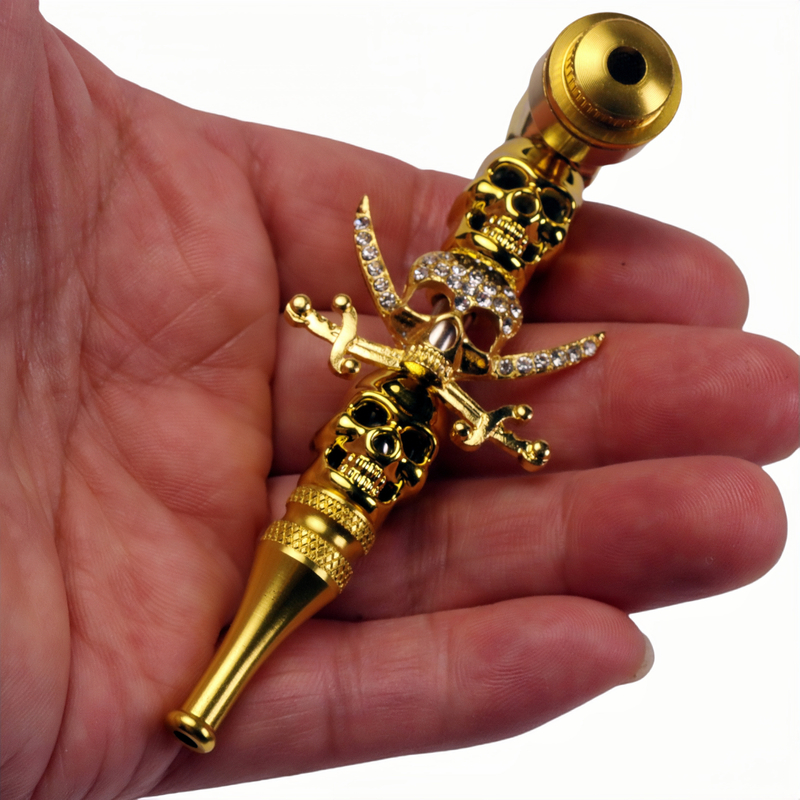 KT1005 Skull Design Rhinestone Pirate Metal Smoking Tobacco Pipe Smoking Accessories Kit 7 Pieces