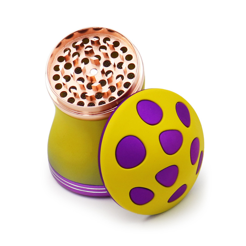 4 Parts Colorful Mushroom Shaped Metal Zinc Herb Grinders With Big Stash