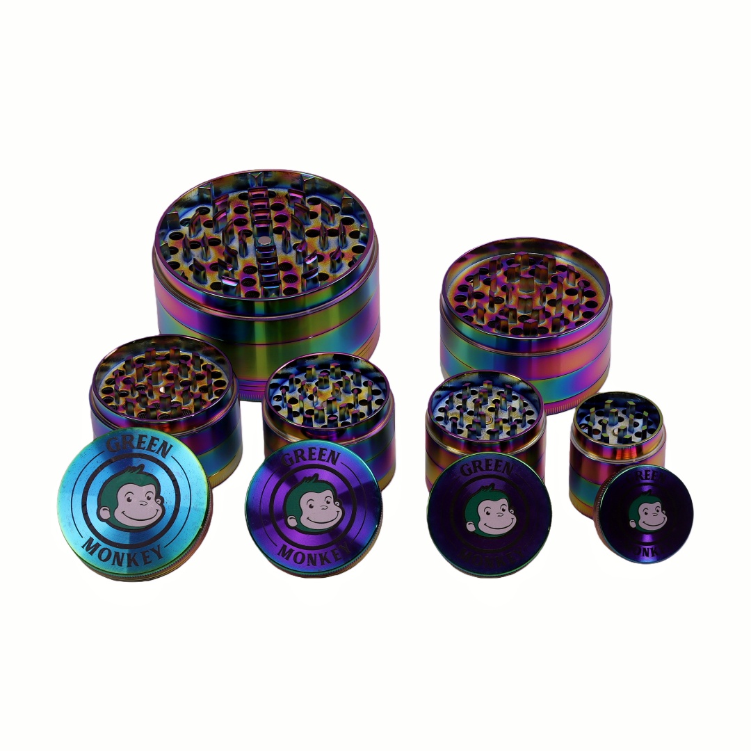 Raihbow Solid Top 2.5 Inches Green Monkey 4 Layer Zinc Alloy Herb Grinder High Quality Herb Grinder Heavy Duty Solid Top Herb Grinder for Tobacco