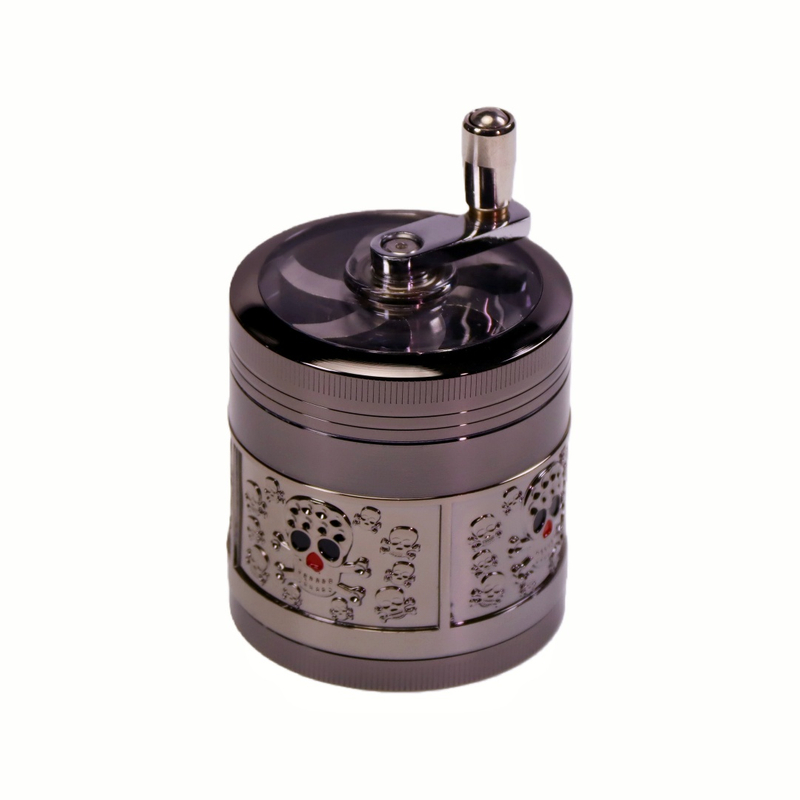 Zinc Alloy 4-layer 2.5 Inch Herb Grinder with 3D Side Embossing Manual Crank Herb Grinder with Stereo Relief Pattern Heavy Duty Zinc Alloy Embossed Herb Grinder Decorative 3D Embossed Herb Grinder