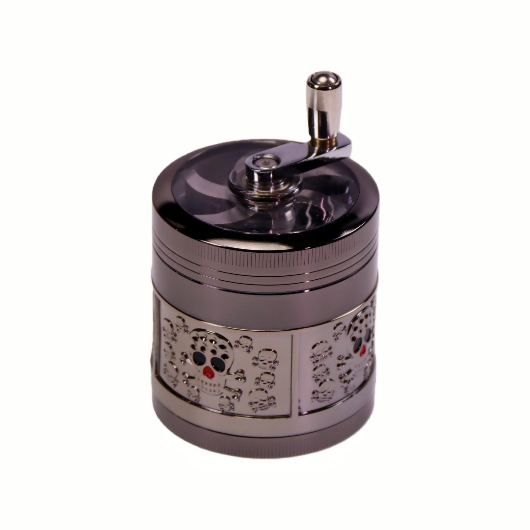 Zinc Alloy 4-layer 2.5 Inch Herb Grinder with 3D Side Embossing Manual Crank Herb Grinder with Stereo Relief Pattern Heavy Duty Zinc Alloy Embossed Herb Grinder Decorative 3D Embossed Herb Grinder