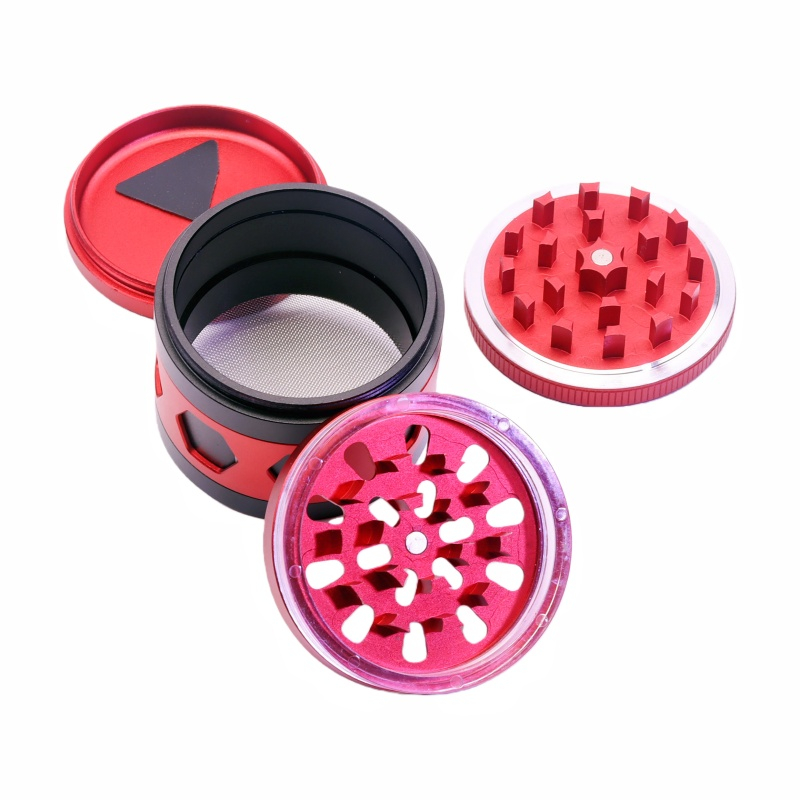 See Through 4 Parts 2.5" Aluminum Ajustable-Center Grinder With Interchangeable Arabic Capital Letters Rotate The Adjustable Center Ring Weed Grinder