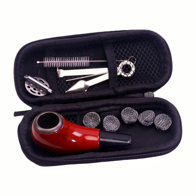 10 Pack Resin Pipe Set Pipe with Windshield And Filter Ball 3-in-1 Pipe Tool Kit Pipe Cleaning Brush Set PU Storage Bag Pipe Kit Tobacco Pipe Accessories Set