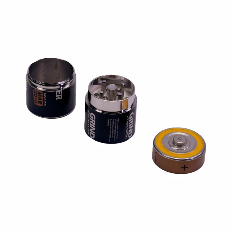 3-Layer Small & Large Dry Battery Shaped Zinc Alloy Herb Grinder For Weed Batttery Design Spice Mill Dry Battery Shaped Weed Grinder 2AA 3AA Shaped Metal Herb Grinder