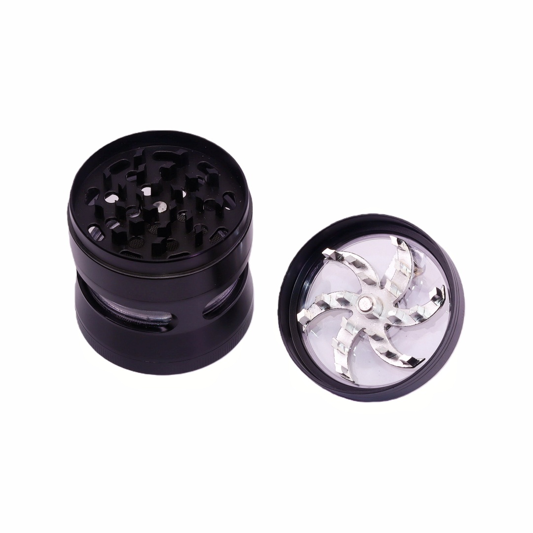 2.4 Inches Red Hand Crank Herb Grinder with Clear Top And Visible Chamber Visible Grinding Process Herb Mill with Handle Black Zinc Weed Grinder