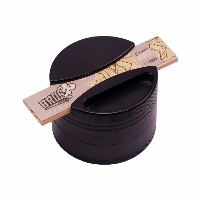 75mm 3 inches 4 parts Durable Hard Top Rolling Paper Holder Black Aluminum Alloy Jumbo Herb Grinder for Marijuana