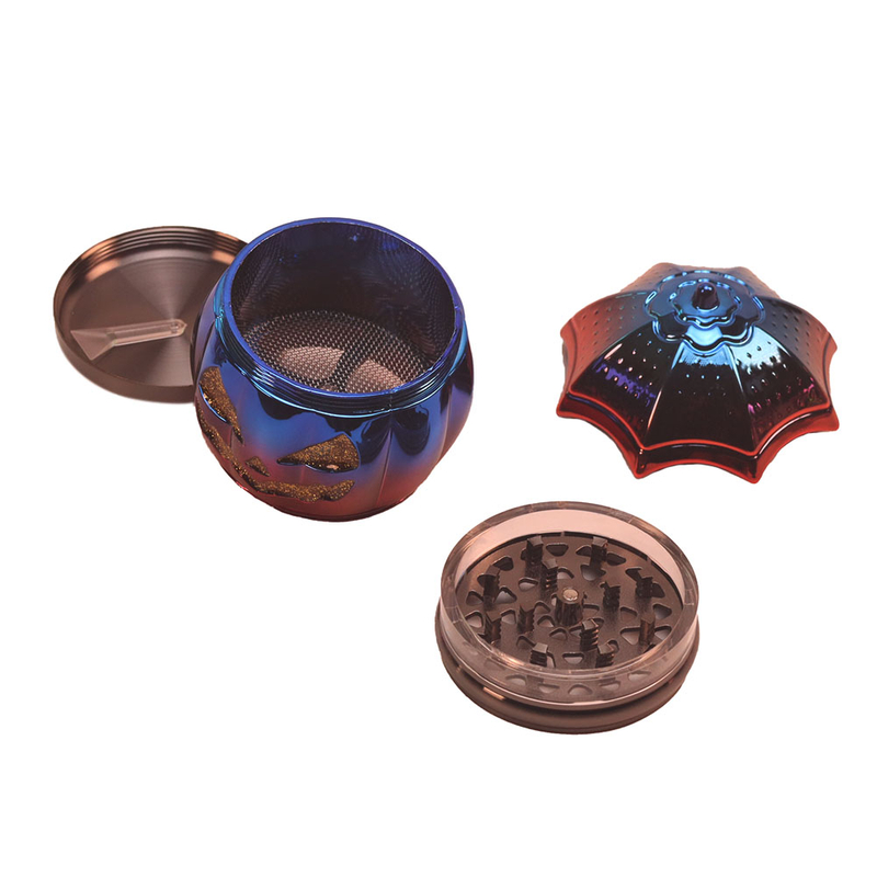 4 Parts Multi Colour Umbrella Shaped Herb Grinder With Shinning Pumpkin ; Halloween Topic Smoking Accessories