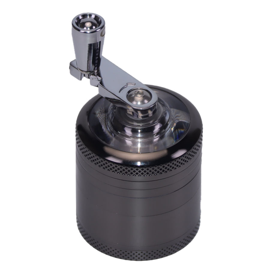 4 Color Available 1.6 Inches 4 Parts Crank Handle Zinc Herb Grinder Clear Top Big Chamber Herb Grinder