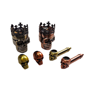Bronze Skull Ginrder Crusher Kit With Skull Tobacco Pipe Skull Extiguisher Bundle Deal Package Deal For Cannabis