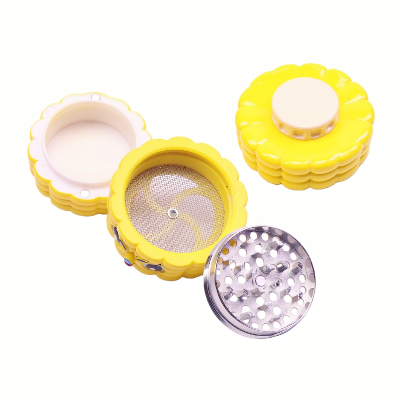 4 Piece Cone-Shaped Spill-Proof Magnetic Grinder Portable Corn Design Magnetic Seal Tobacco Grinder Cartoon Corn-Shaped 4-Layer Magnetic Grinder 4-Tier Corn Herb Grinder with Removable Mesh Screen