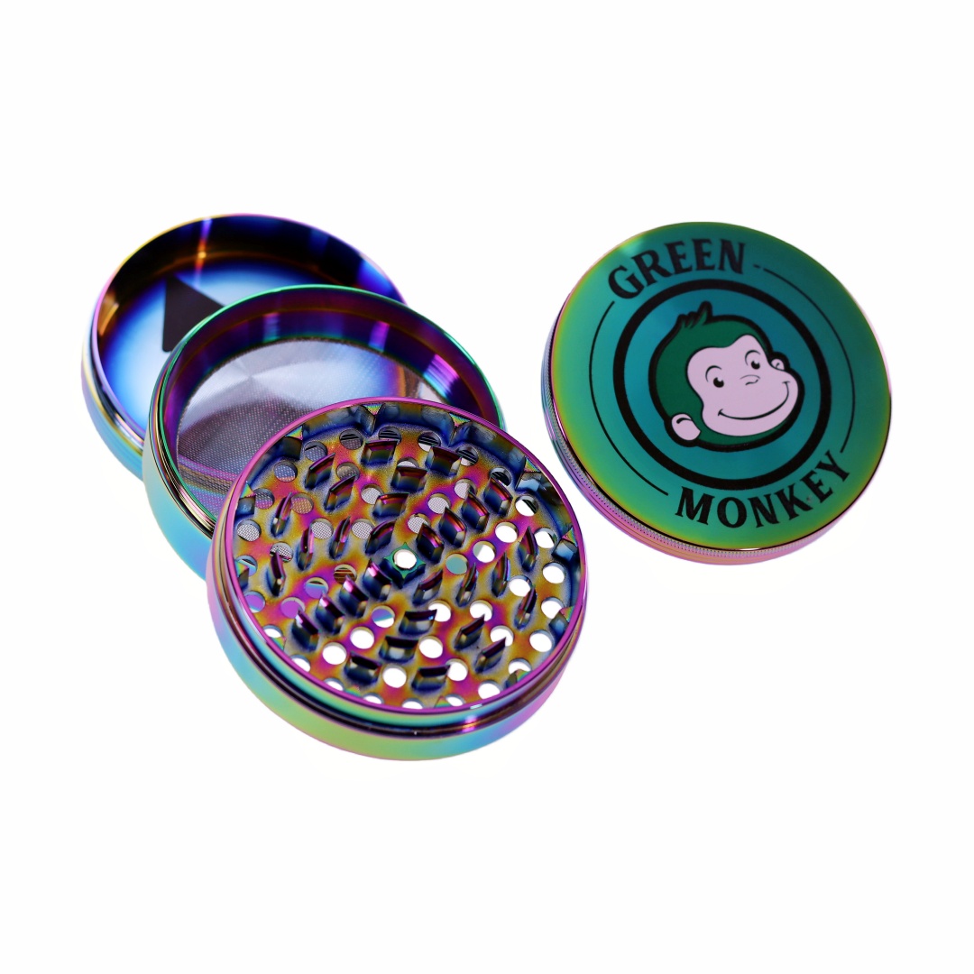 Raihbow Solid Top 2.5 Inches Green Monkey 4 Layer Zinc Alloy Herb Grinder High Quality Herb Grinder Heavy Duty Solid Top Herb Grinder for Tobacco