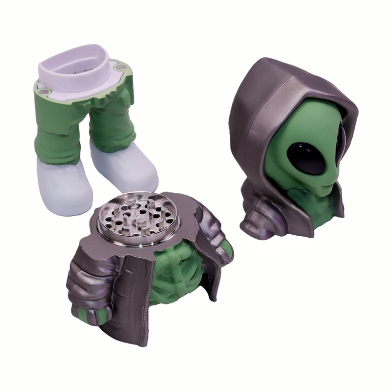 4 Parts Colorful Hooded Zip-up Alien-shaped Herb Grinder Humanoid Action Figure Alien Hoodie Weed Grinder Humanoid Alien Plush Toy Spice Mill limited Edition Character Plush Herb Crusher