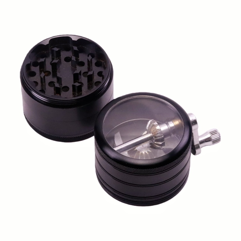 Innovative 5 Parts 2.5" Clear Top Aluminum Side-Swing Handle Herb Grinder Weed Grinder Spice Mill Crusher For Cannabis