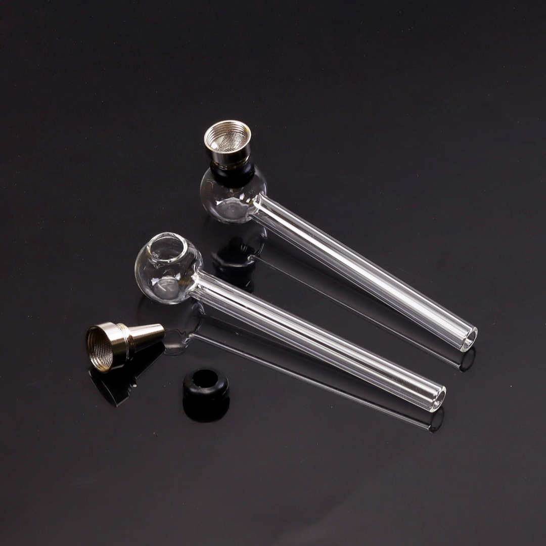 6PCS Double Use Smoking Pipe Set - Metal Pipe Bowl & Glass Stem For Dry or For Oil