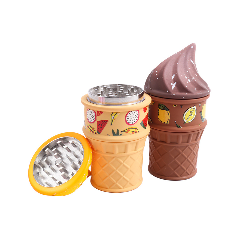Small Size 4 Parts Big Chamber Ice Cream Cone Shaped Herb Grinders; Multi Color Ice Cream Shaped Spice Grinder
