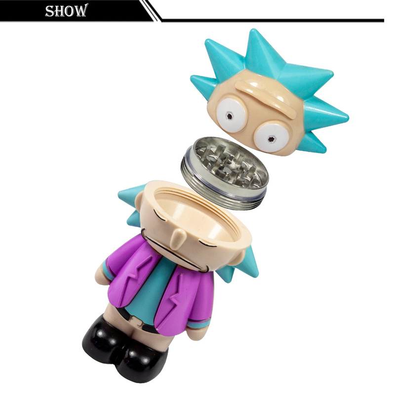 Big Chamber Rick Morty Shaped 3 Parts Herb Grinders; Cartoon Series Weed Grinders
